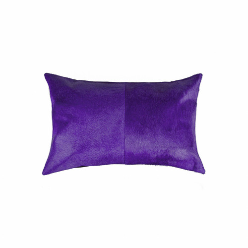 Homeroots Home Decor Hand Stitched Purple Natural Cowhide Decorative Lumbar Pillow