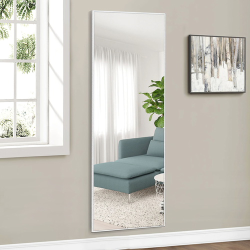 64" Silver Metal Wall Mounted And Freestanding Framed Accent Mirror