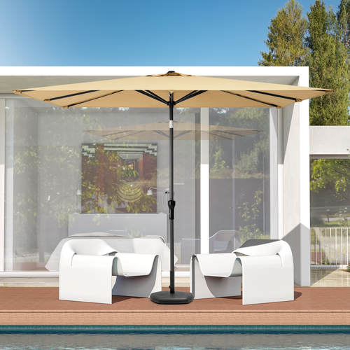 9' Tan Polyester Rectangular Tilt Market Patio Umbrella