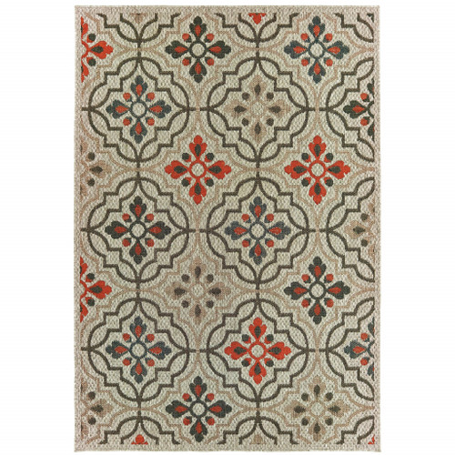 5' X 7' Grey Geometric Stain Resistant Indoor Outdoor Area Rug