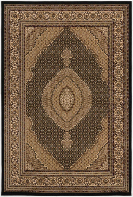 8' Beige And Black Medallion Runner Rug