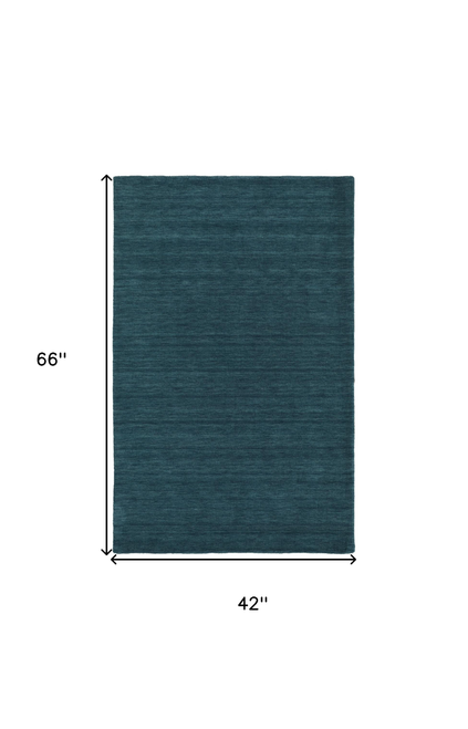 4' X 6' Blue And Green Wool Hand Woven Stain Resistant Area Rug