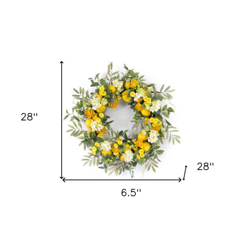 28" Green and Yellow Artificial Summer Lemon Wreath