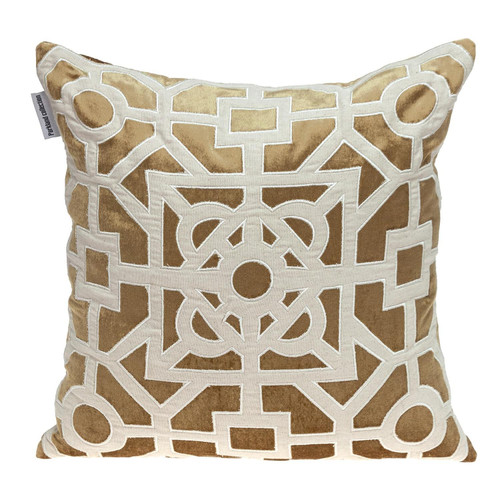 Homeroots Home Decor Beige and Gold Lattice Velvet Throw Pillow