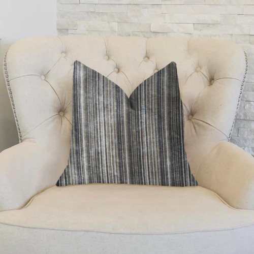Plutus New Hampton Ivory and Blue Luxury Throw Pillow