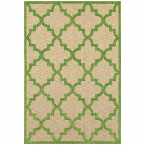 5' X 8' Sand Geometric Stain Resistant Indoor Outdoor Area Rug