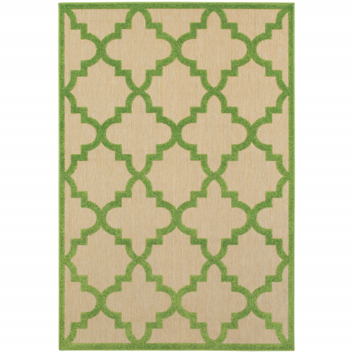 5' X 8' Green Geometric Stain Resistant Indoor Outdoor Area Rug