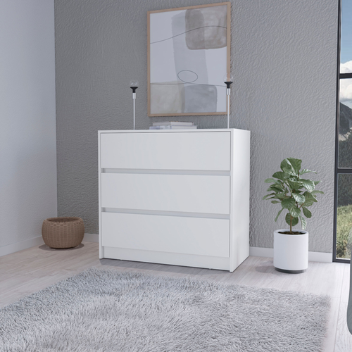 33" White Three Drawer Dresser