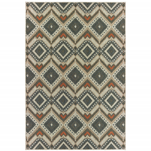 5' X 7' Gray Geometric Stain Resistant Indoor Outdoor Area Rug