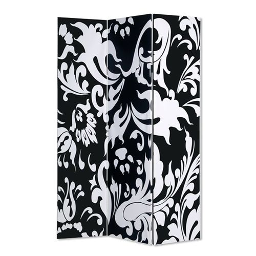 72" Black And White Canvas Folding Three Panel Screen Room Divider