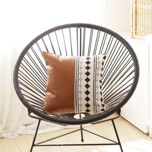 17" Brown and White Faux Leather Throw Pillow Cover