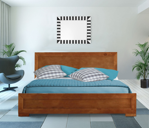 Oak Inlaid Panels Solid Wood King Bed Frame
