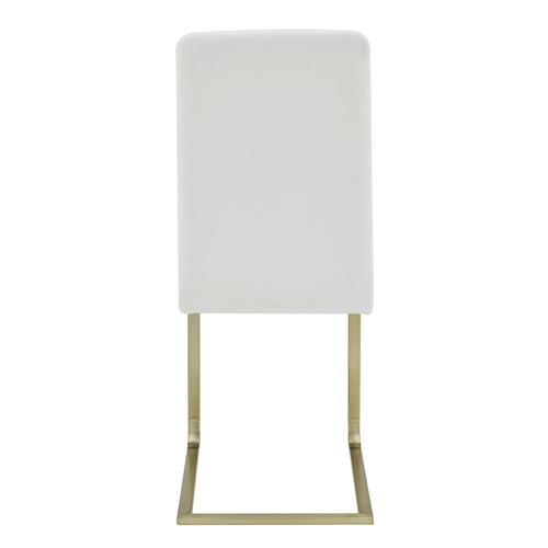 Set of Two White and Gold Upholstered Leather Dining Side Chairs