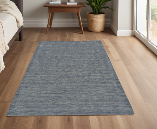 4' X 6' Blue And Gray Wool Hand Woven Area Rug
