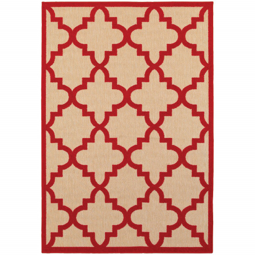 5' X 8' Sand Geometric Stain Resistant Indoor Outdoor Area Rug