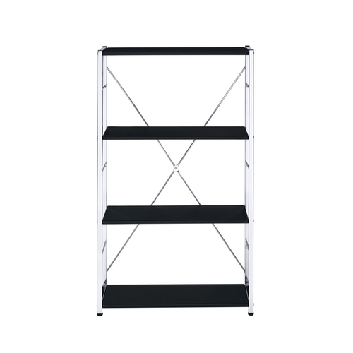 42" Black And Silver Metal and Wood Four Tier Etagere Bookcase - 606114792475