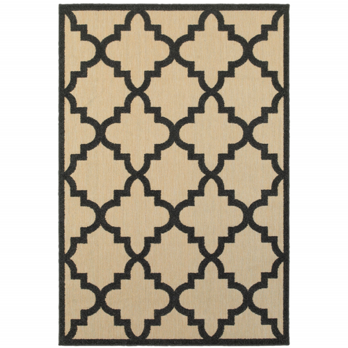 5' X 8' Beige and Black Geometric Stain Resistant Indoor Outdoor Area Rug