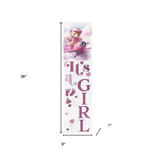 36" Pink And White Solid Wood New Baby Porch Sign - 880016492187