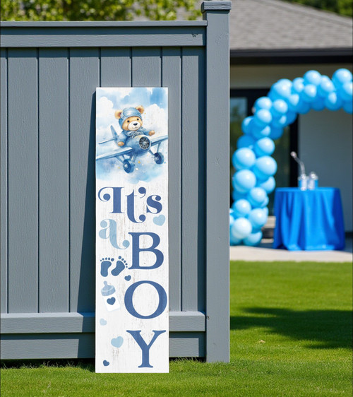 36" Blue And White Solid Wood New Baby Porch Sign - 880016781755