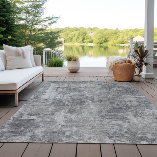 10' X 14' Gray Abstract Washable Non Skid Indoor Outdoor Area Rug - 608219186531