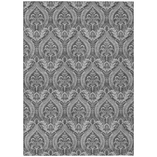 10' X 14' Gray Damask Washable Non Skid Indoor Outdoor Area Rug