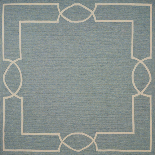 8'x11' Spa Blue Hand Hooked UV Treated Bordered Indoor Outdoor Area Rug - 4512822924687