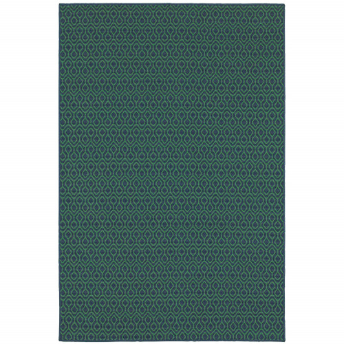 9' X 13' Navy Geometric Stain Resistant Indoor Outdoor Area Rug - 606114574514