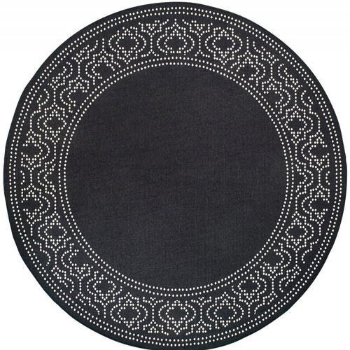 8' X 8' Black and Ivory Round Stain Resistant Indoor Outdoor Area Rug