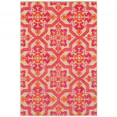 7' x 10' Pink and Orange Medallion Indoor Outdoor Area Rug - 4512822764535