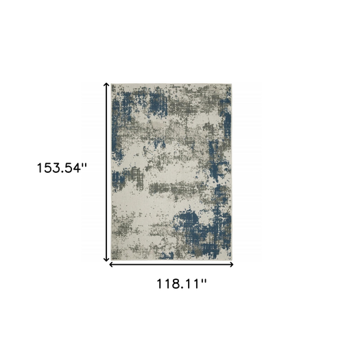 10' X 13' Blue and Beige Abstract Stain Resistant Indoor Outdoor Area Rug