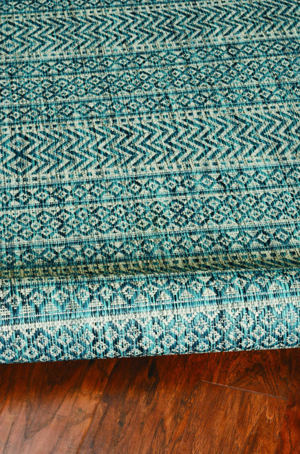 5'x7' Teal Machine Woven UV Treated Tribal Indoor Outdoor Area Rug - 4512822922218