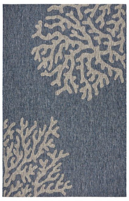 5’ X 7’ Navy Coral Reef Indoor Outdoor Area Rug