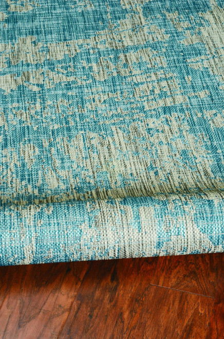 5'x7' Teal Machine Woven UV Treated Abstract Brushstrokes Indoor Outdoor Area Rug - 4512822922119