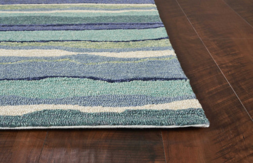 2'x3' Blue Teal Hand Hooked UV Treated Abstract Waves Indoor Outdoor Accent Rug - 4512822802497