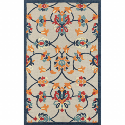 5' X 8' Orange Floral Non Skid Indoor Outdoor Area Rug