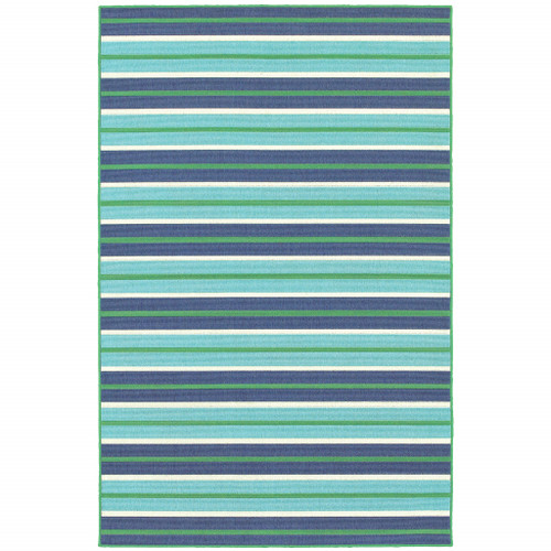 5' X 8' Blue Geometric Stain Resistant Indoor Outdoor Area Rug