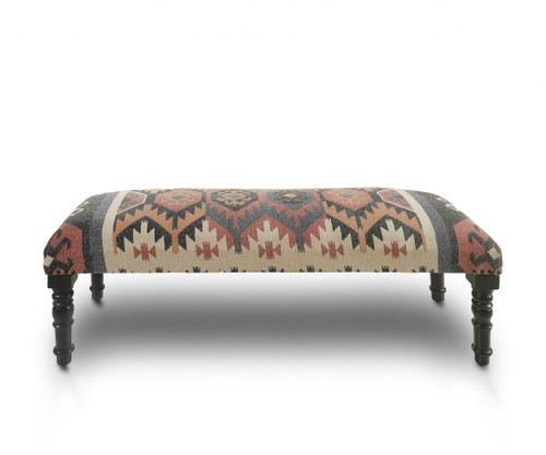 47" Brown Red and Natural Black Leg Southwest Upholstered Bench - 606114064718