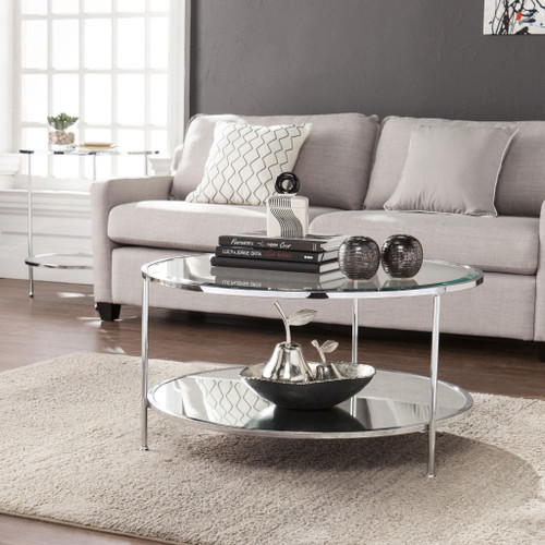 34" Chrome Glass And Metal Round Mirrored Coffee Table - 808230104129