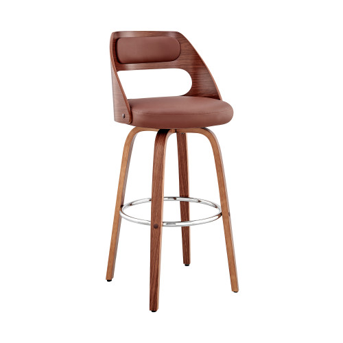 37" Brown Faux Leather And Manufactured Wood Swivel Counter Height Bar Chair - 606114065692