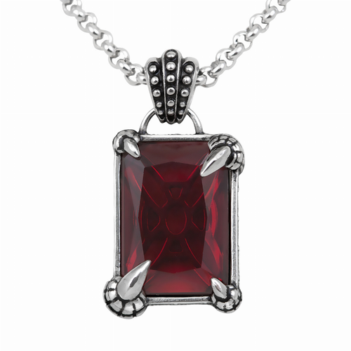 Dragon Necklace "Dragon Claw Seal Red" Dragon Pendant Adorned with Red Faceted Glass
