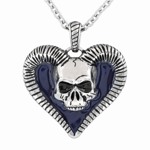 Horned Skull Heart Necklace