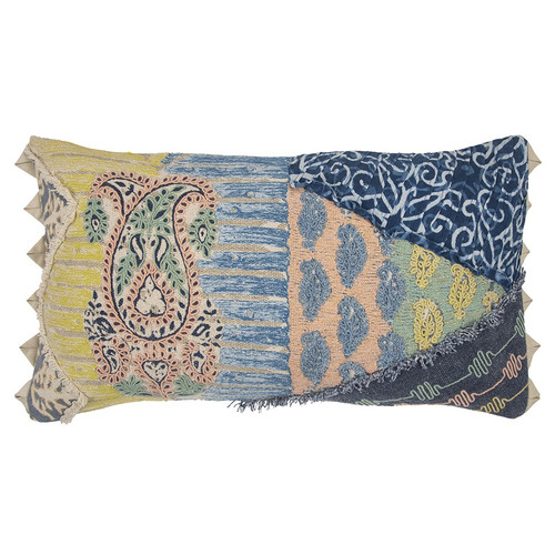 Homeroots Home Decor Yellow Navy Whimsical Collage Lumbar Pillow, Yellow Navy, 26 x 14 Inches