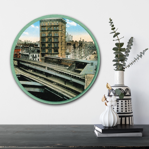 Courtside Market Chatham Square Double Deck Elevated NYC Postcard Circular Wood Decor