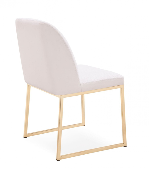 Set of Two White Gold Faux Leather Fabric Dining Chairs