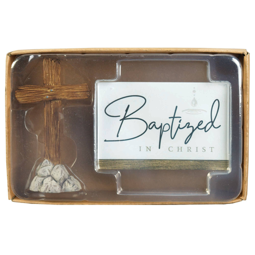 Cross Figurine With Baptized Card