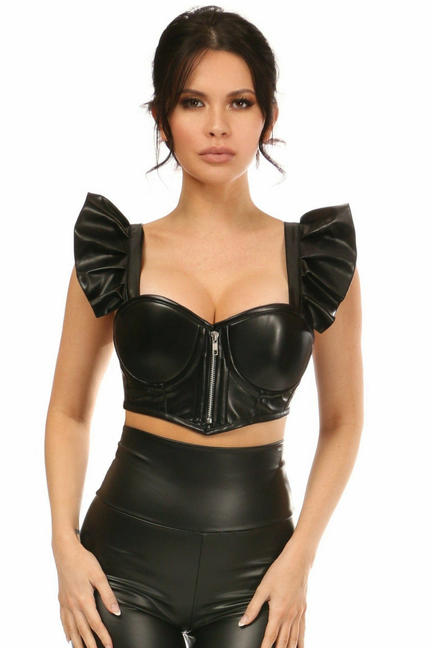 Lavish Faux Leather Underwire Bustier Top with Removable Ruffle Sleeves