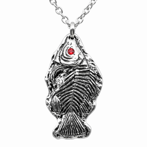 Red Crystal Eyed Fossil Fish Necklace