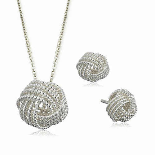He Loves Me A Lot A Lovely Love Knot Pendant And Earrings Set