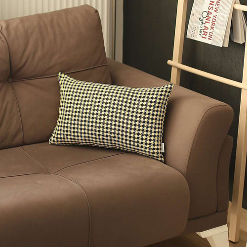 Homeroots Home Decor Yellow Houndstooth Lumbar Throw Pillow, 12 x 20 x 1 Inch