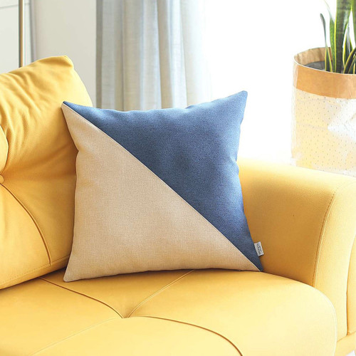 Homeroots Home Decor 18" x 18" Blue and Grey Geometric Zippered Handmade Polyester Throw Pillow Cover